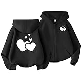 Valentinstag Sweatshirt für Mädchen Frühling Oberteile Drucken Kapuzenpullover Unisex Hoodie Rundhals Pulli Lässig Langarm Tops Leichtgewicht Kinder Pullover Freizeit Langarmshirt 00 Schwarz 110