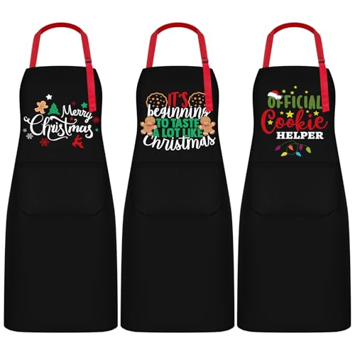 Twistover 3 Pack Funny Christmas Aprons for Adult Baking Bib Aprons with Pockets Holiday Gifts for Bakers Stocking Stuffers(Black,Classic Styles) by Twistover - Used condition - US$10.03