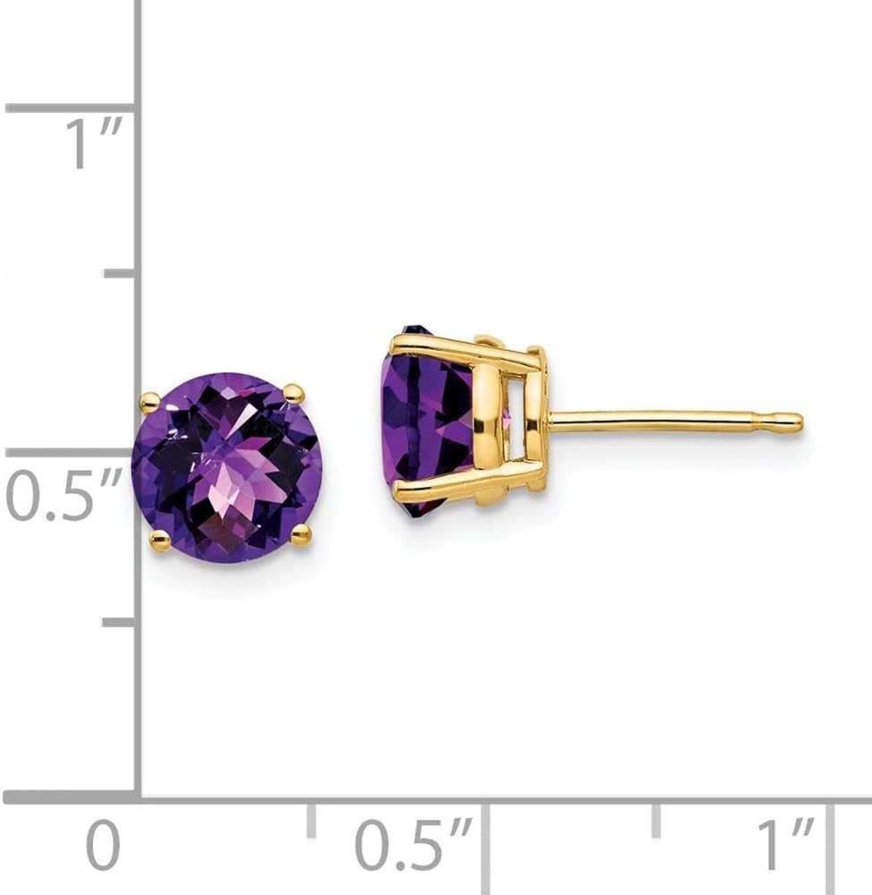 Diamond2Deal 14k Yellow Gold 7mm Amethyst Checker Earrings (Length 0.28 in, Width 0.28 in)