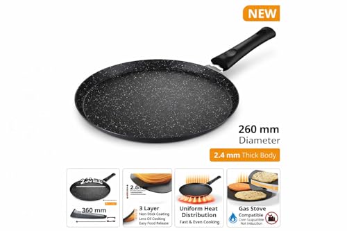 Image of Non Stick Granite Dosa Tawa for Gas Stove | Flat Roti Chapati Tawa Pan | Heavy Duty Pancake & Crepe Pan with Handle | Ideal for Dosa, Uttapam, Paratha & Breakfast Cooking