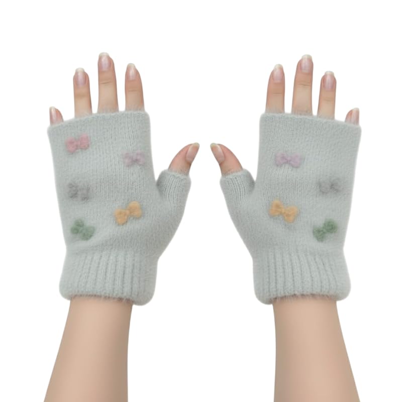 Winter Gloves for Women Fashion Knitted Hand Gloves | Soft Acrylic Wool Half Finger Warm Mitten Gloves for Boys and Girls Fingerless Rabbit Ears Glove-image-17