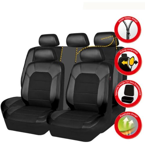 HGTHHK Leather Car Seat Cover Sets, for Nissan Qashqai +2 2008-2013 Leather Waterproof Breathable Seat Covers Full Set Seat Protector,A-Black - 7