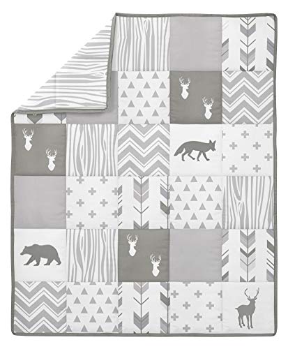 Image of Sweet Jojo Designs Grey and White Woodsy Deer Boy, Girl, Unisex Baby Crib Bedding Set 4 Pieces