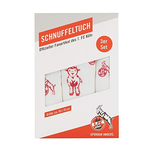 1. FC Köln Baby Mulltuch 3er Set Schnuffeltuch, Spucktuch, Schmusetuch, Kuscheltuch - Plus Lesezeichen I Love Köln