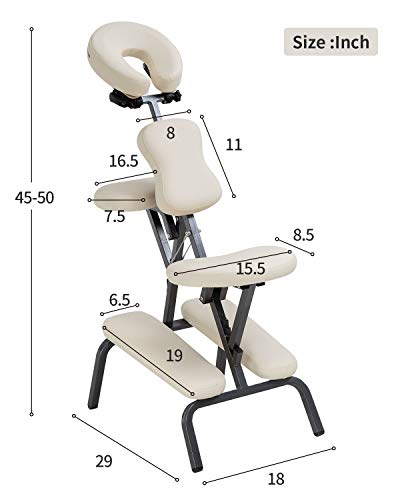 Paylesshere Massage Chair Portable Tattoo Chair Folding Height Adjustable 2 Inch Thick Sponge Light Weight Therapy Chairs Carring Bag Face Cradle Travel Spa Chairs,Cream #TOP6