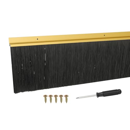 YELARXI Door Sweep Aluminum Alloy Brush Sweeps, 5.9 Inch Black PP Brush 39"L x 6.9"W Fit for Gaps of Door Bottom - H-Shape Holder (Gold)