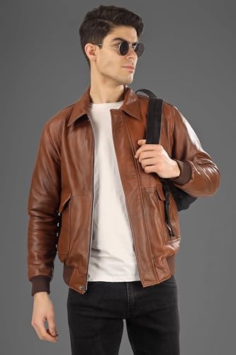 Image of Genuine Leather Jacket for Men | Vikram Bomber Jacket in Black & Brown