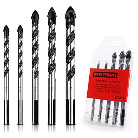 wesleydrill Masonry Drill Bit Set 5 pcs 1/4"-1/2" Concrete Drill Bit Set Fit for Home DIY Building and Engineering Suitable for Electric Drill or Professional Drill Cover