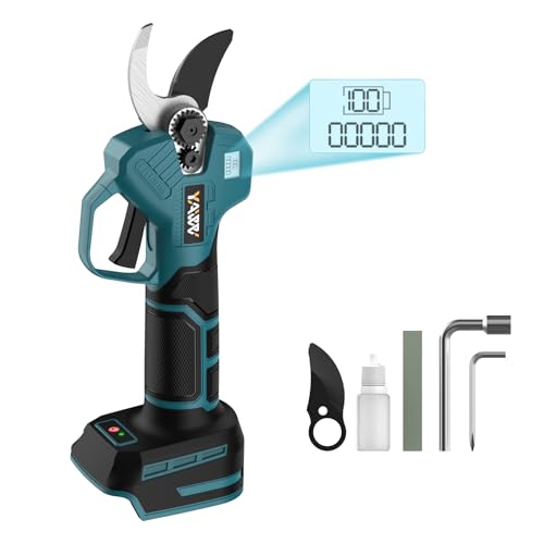 YAWV Tesoura de Poda Elétrica Sem Escovas para Bateria Makita de 18V, Tesoura de Poda Portátil Sem Fio com Visor Lcd E Lâminas Sk5, Diâmetro de Corte Ajustável de 2 A 3 Cm para Poda de Árvores