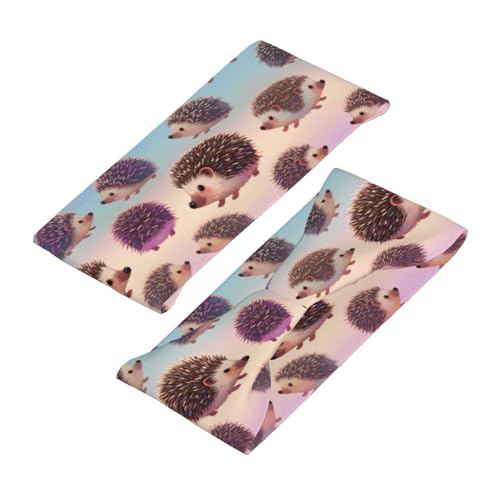 Boys Girls Sports Sweat Band, Boho Style Elastic Head Ribbon for Running Fitness Spa, Beauty Skinny Cute Hedgehogs Art Headwear Hand Decor4