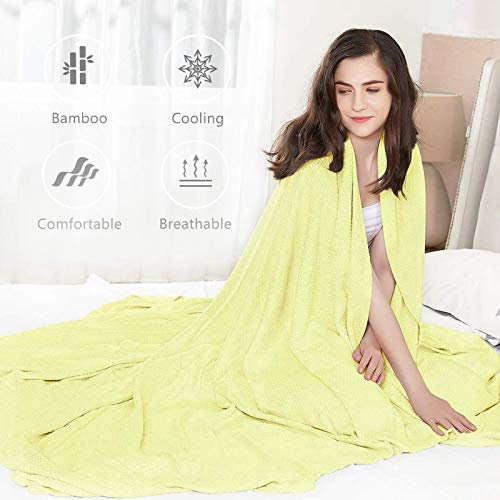 DANGTOP Twin Size Cooling Blankets, 100% Bamboo Blanket for All-Season, Ultra-Cool Lightweight Blanket, Cooling Blanket Absorbs Body Heat to Keep Cool on Warm Night (59X79 inches, Yellow) - Thumbnail 4