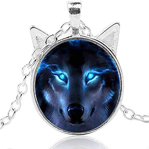 mea Wolf Head Pendant, Unisex Wolf Necklace Cabochon Long Chain Glowing Eyes Animal Necklace Car Wolf Pendant Charm Jewelry