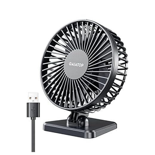 Gaiatop Ventilador de escritorio USB, pequeño pero potente, portátil, silencioso de 3 velocidades, ventilador personal de escritorio, coche, interior y exterior (negro)