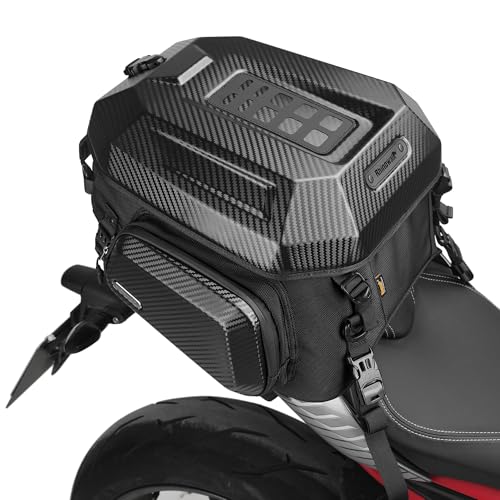 Alforja trasera rígida para motocicleta Rhinowalk, impermeable, 23–35 L, con compartimento para casco y correa desmontable para mochila miniatura 1