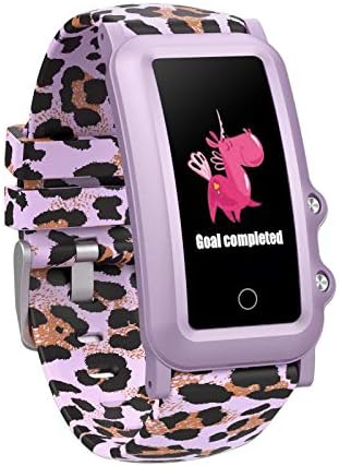 AUPALLA Kids Smart Watch Fitness Tracker with Heart Rate Monitor Sleep Monitor Step Distance Calorie Counter Stopwatch Alarm, Football Gifts for Boys Girls (Pink Leopard)