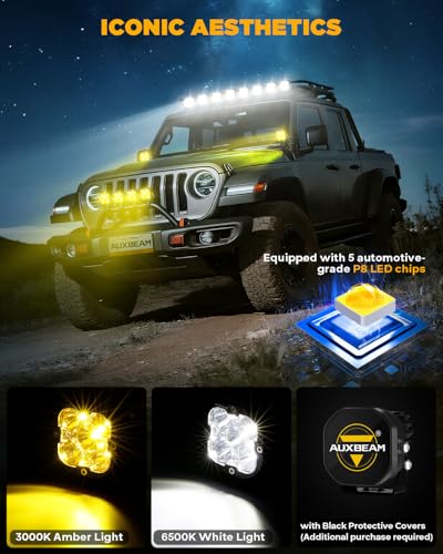 Image of Auxbeam XP-Ultra Series Hyperspot LED Pods 3-Inch Off-Road Lights 2-Pack | 30 Pencil Beam, Amber White Bicolor, Hyper Spot Lights, 80W 9600LM, Offroad Ditch Lights, for 4x4 Jeep Ford Toyota GMC Ram