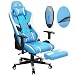Produktbild Douxlife Gaming Stuhl, mit 7 Punkt Massage, Fußstütze, Ergonomischer 180KG Bürostuhl, 90-175° Rückenlehne einstellbar Schreibtischstuh für Kinder Erwachsener (Blau Weiß)