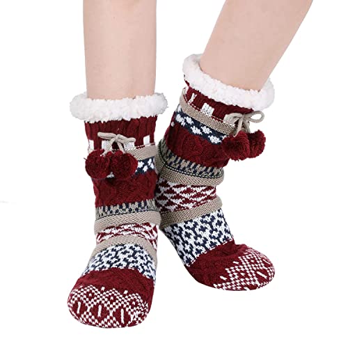 Image of Chassic Sherpa Lined Slipper Socks for Women, Non-Slip Cozy Winter House Socks, Soft Fuzzy Socks, Gifts for Women & Ladies Stocking Stuffers