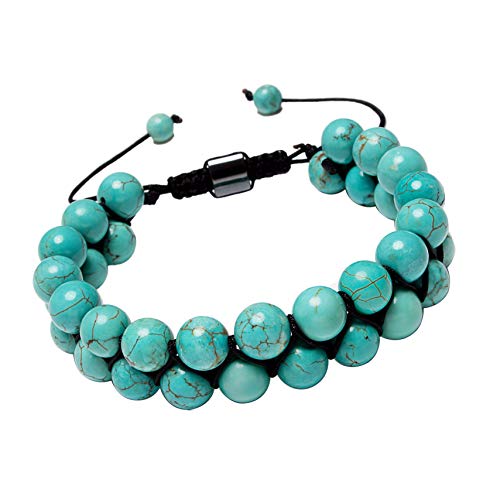 Addmluck Natural Blue Turquoise Bracelet For Women Mens Healing Crystal Stone Beads Cuff Double Strand Adjustable Woven Bracelets(Turquoise) #TOP4
