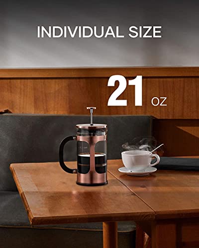 BAYKA 21 Ounce French Press Coffee Tea Maker Small, Stainless Steel Coffee Press Single Serve, Heat Resistant Thickened Borosilicate Glass, Copper 0.6 Liter - Thumbnail 5