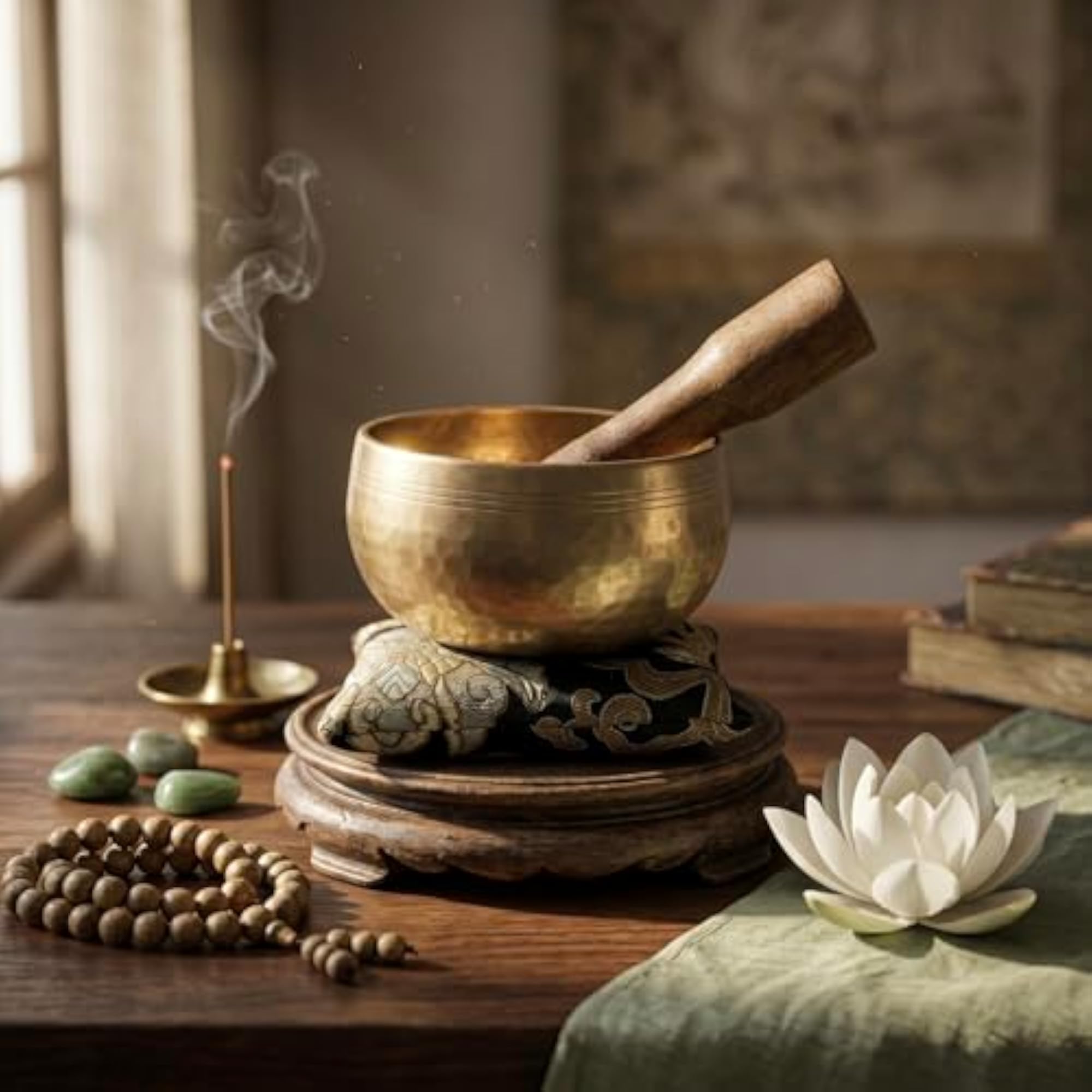 4 Inches Tibetan Hammered Singing Bowl with Mallet and Cushion