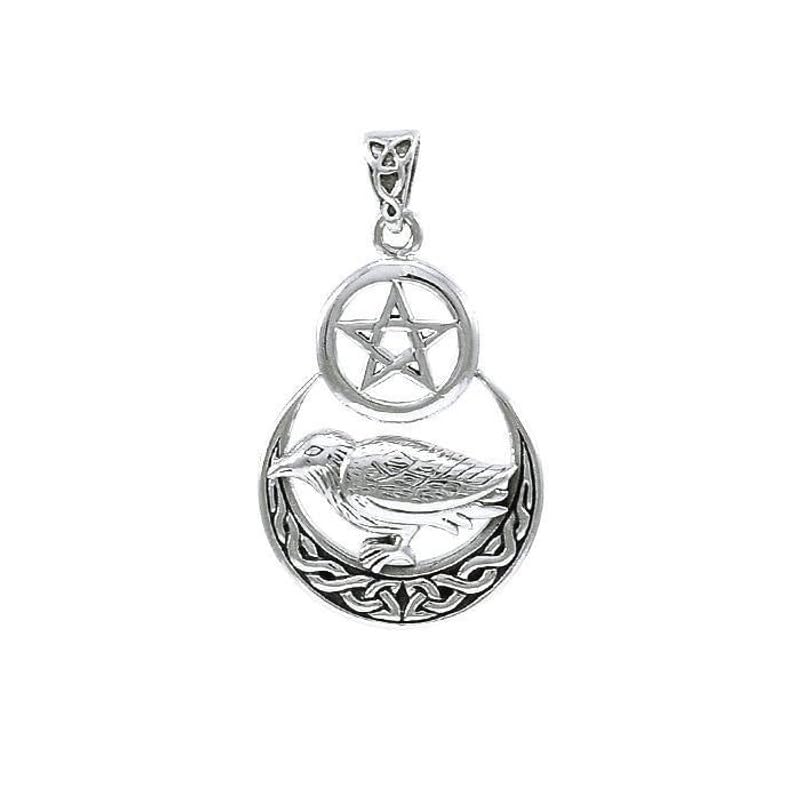 Pendentif corbeau lune pentacle argent 925, fini les bijoux ternes qui s'oxydent