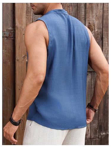 GORGLITTER Men's Sleeveless Mock Neck Button Up Boho Shirt Pocket Patched Outerwear Vest3