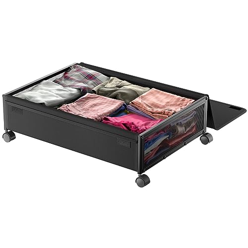 innotic Under Bed Storage, Large Under Bed Storage Containers with Lids, Easy Assembly, Rolling Under Bed Storage Drawer for Bedroom Clothes Shoe Blanket -1 Pack(Black)
