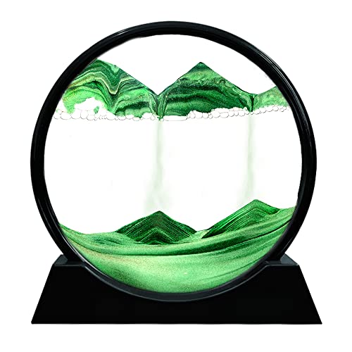 Image of Muyan Moving Sand Art Picture Sandscapes in Motion Round Glass 3D Deep Sea Sand Art for Adult Kid Large Desktop Art Toys (7 Inch, Green)