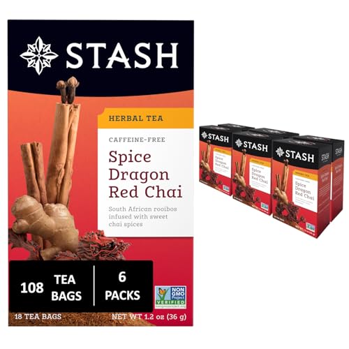 Stash Tea Spice Dragon Red Chai Herbal Tea, Caffeine Free, 18 Bags (Pack Of 6)