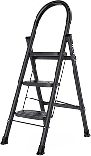 Ladder Step Ladders Sturdy Steel Ladder 3 Step Ladder Folding Step Stool with Hand Grip and Wide Pedal 330lbs Capacity Stepladders for Household(Black)
