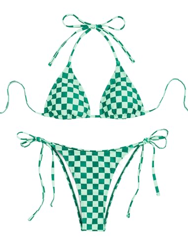 Image of ZAFUL Womens Printed Triangle Bikinis 2 Piece Halter Bikini Sets High Cut Bathing Suit Side Tie Swimsuits