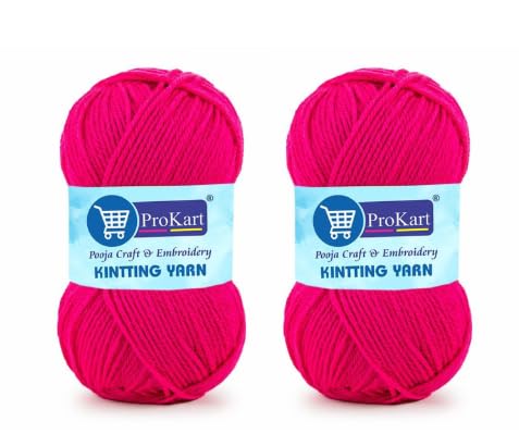 Image of ProKart Premium Woolen 4 ply Hand Knitting Wool Yarn | Fine Weight Knitted and Crocheted Soft Yarn for Sweater, Scarf, Hat, Baby Clothes, Baby Sports, Purse, Gift Bags & DIY Craft Accessories Projects (1 Ball /100 Gram Each) (Rani Pink, 100gms x 2 Pack)