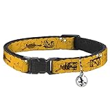 Adventure Time Breakaway Cat Collar with Bell, Plastic Clip, Easy Adjustable, Adventure Time Jake Dancing and Violin Poses Yellow, 8.5 to 12 Inches 0.5 Inch Wide