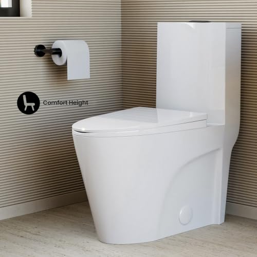 Image of St. Tropez One Piece Modern Elongated Toilet with Dual Vortex Flush, Black Hardware
