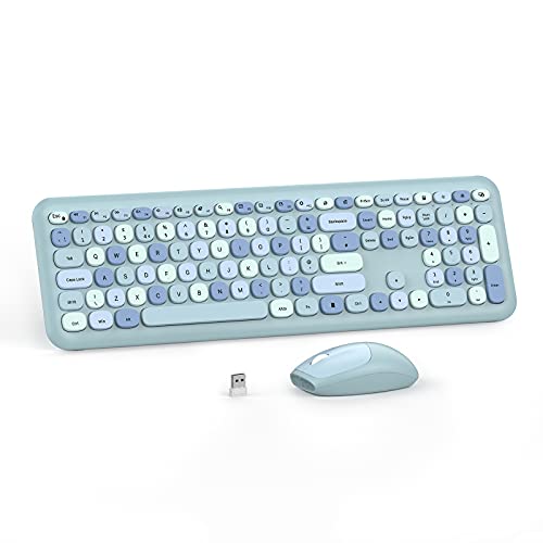 Wireless Keyboard and Mouse Set, 2.4G colourful Silent Keyboard and mouse combo for PC computer, laptop, UK Layout, Blue