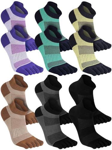 Image of Fourluoo 6 Pairs Women Cotton Athletic Toe Socks