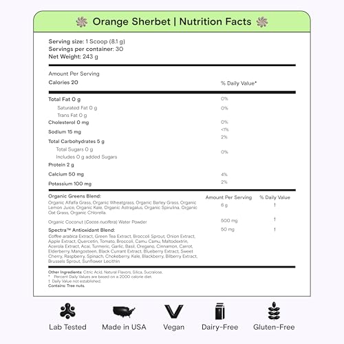 Kiala Nutrition Super Greens, Organic Greens Powder, Spirulina & Chlorella Superfood Powder, Sugar & Gluten Free Vegan, Spectra Blend, Mixed Berry, Orange Sherbet 2 Pack - Image 4
