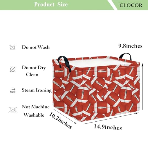 Image of CLOCOR Rectangular Storage Basket,Collapsible Cute Pattern Storage Bin,Waterproof Books Box with Handles,Gift Basket(Score Rugby)