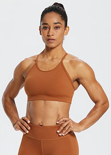 Baleaf Womens Workout Sports Bras High Neck Fitness Removable Padded Y Back Tank Tops Backless Gym Bra Caramel M #TOP3