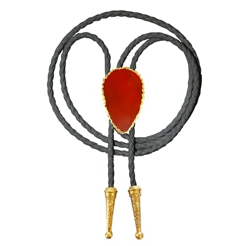 Image of Daisy Del Sol Gemstone Bolo Tie Braided Vegan Faux Leather Natural Stone Gold Handmade Necklace Adjustable Boho Western Jewelry