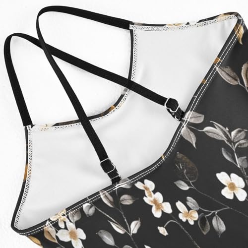 Black Flower Girls One-Piece Swimsuit Beach Bathing Suit4