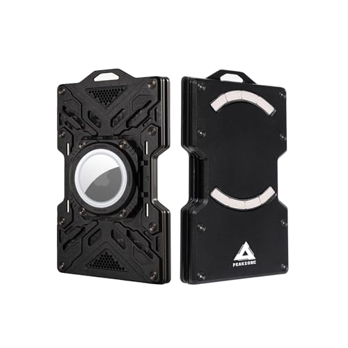 AirTag Wallet for Men – Slim Minimalist Metal Wallet with Carbon Fiber, RFID-Blocking Credit Card Holder, Front Pocket Wallet with Glass Luminous Tube & Hook Position Black
