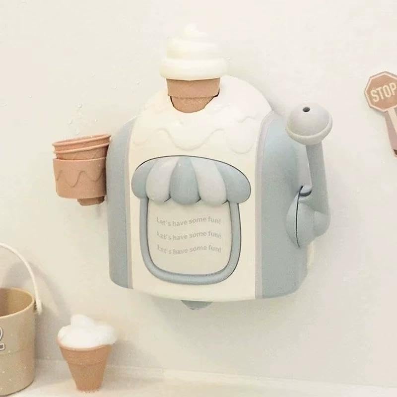 EIRZNGXQ Ice Cream Foam Bath Bubble Maker Toy Bubble Ice Cream Maker Bath Toy Cute Bubbles Pretend Cake Play Set Shower Toys for 3 4 5 6 7 8 Years Old Boys Girls (Blue with Box)