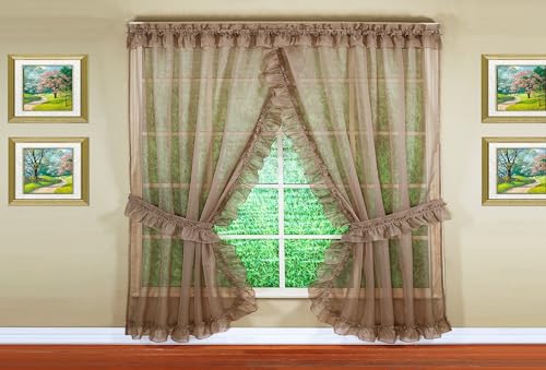 Image of Today's Curtain, Emelia Priscilla Sheer Pair 96 inch W x 84 inch L, Taupe, 5-Piece-Set