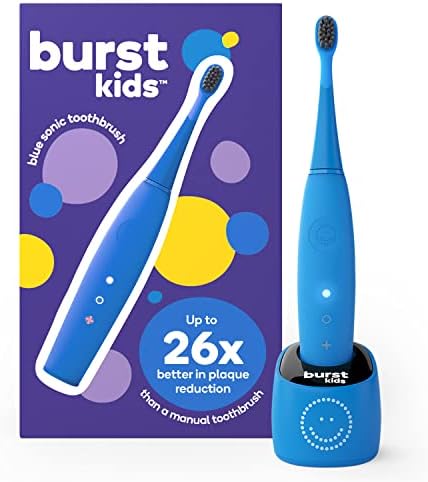 BURSTkids Kids Electric Toothbrush, Soft Bristle Kid & Toddler Toothbrush, 2-Minute Timer, Rechargeable Battery, Easy-Grip Silicone Handle, 2 Brush Modes for Healthy Smiles, Ages 3+, Blue