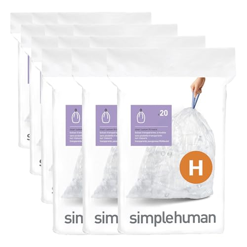 Image of simplehuman Code H 60 Count, Genuine Custom Fit Liners, Drawstring Trash Bags in Dispenser Packs, 30-35 Liter / 8-9.2 Gallon, Clear (Pack of 4)