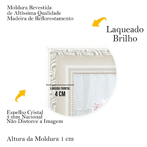 Espelho com Moldura Retangular Decorativo Sala Banheiro Quarto (Laqueado Branco)