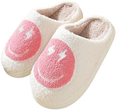 Smile Face Slippers for Women Happy face slippers Retro Soft Plush Warm Slip-on Slippers, Cozy Indoor Outdoor Slippers