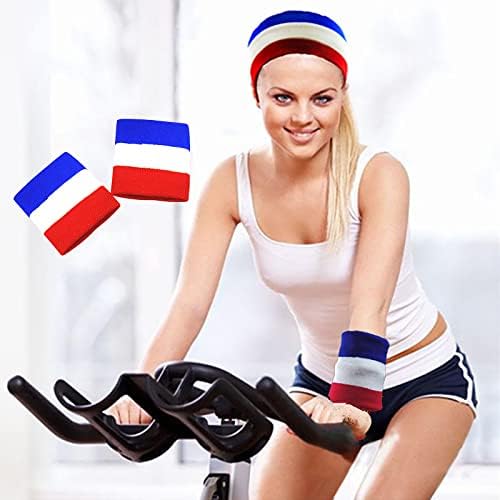 3 PCS Sweatbands Set Elastic Sports Headband Sweat Absorbing Striped Headband and Wrist Sweatbands Athletic Exercise Wristband US UK Flag Pattern Colorful Sweatbands for Men Women Running Tennis Yoga
